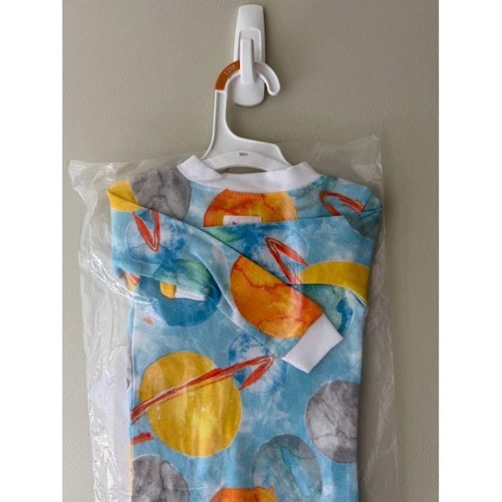 NWT Burts Bees Baby Pajamas 12M Blue Planet Print Sleeper Snug Fit Organic - Picture 2 of 9